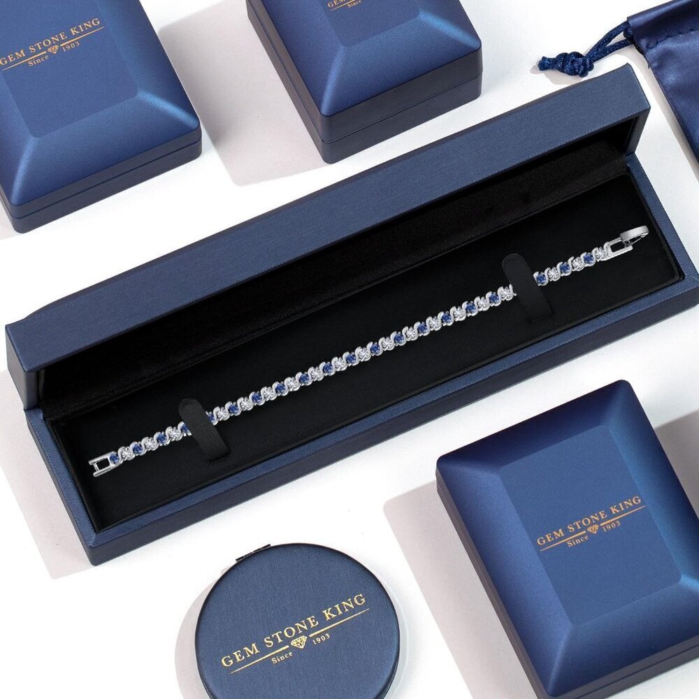 Blue Sapphire Cubic Zirconia Tennis Bracelet Women 7 Inch Elegant Jewelry - Picture 6 of 7